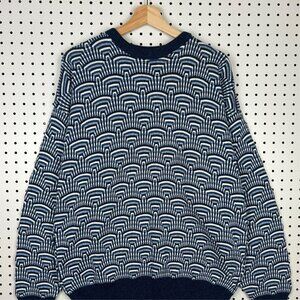Vintage Chunky Knit‎ Sweater Size XL Blue Monochrome Design USA Grandpa 90s PDX